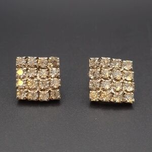 ☀️ 3/$40 Vintage Silver tone Rhinestone Square Stud Earrings Cluster Sparkle